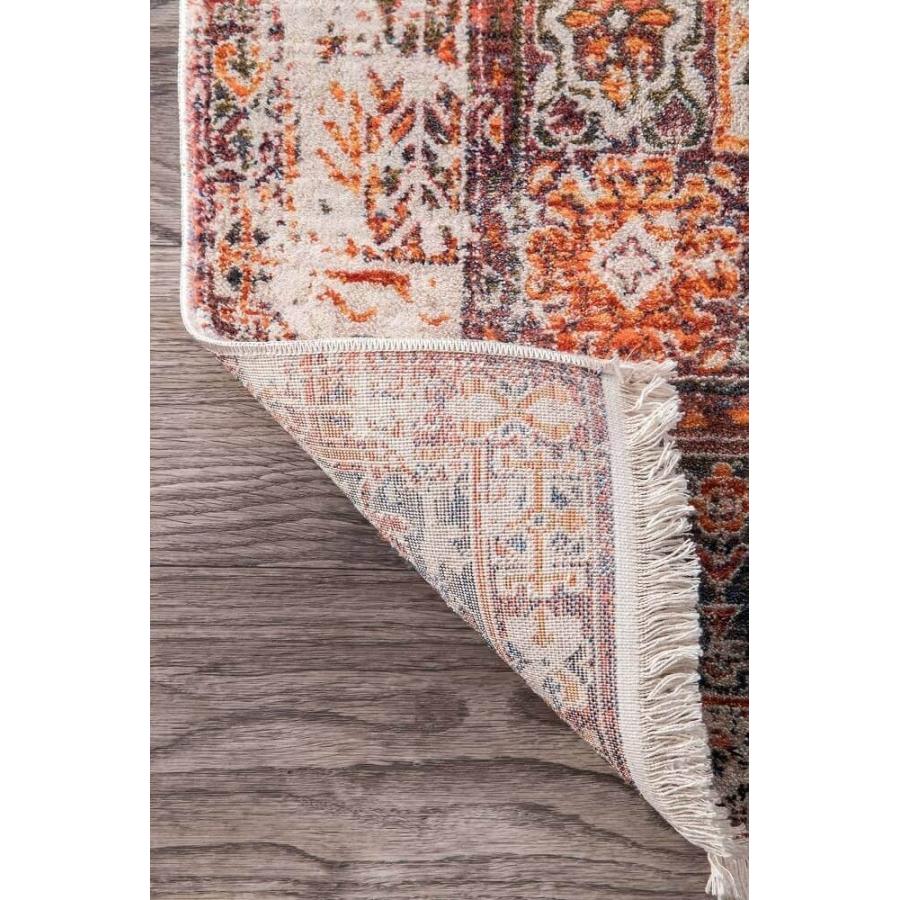 トルコ製 ヴィンテージ風 円形ラグ メダリオン柄 オリエンタル トライバル フリンジラグ ラスト Edessa Olden Tribal  Medallion Fringe Rug Rust 150cm円形