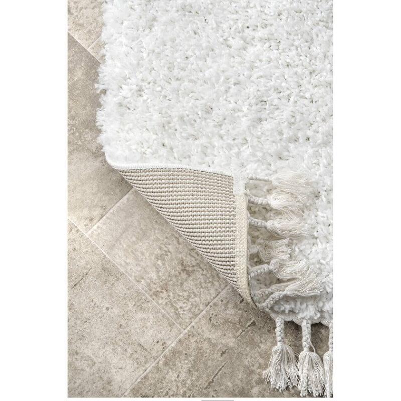 カリフォルニアスタイル シンプル シャギーラグ おしゃれ アイボリー Ivory Solid Shag With Tassels Area