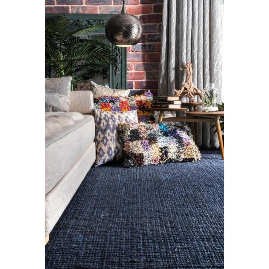 ジュートラグ 天然素材 西海岸風 フリンジ付き おしゃれ ネイビーブルー Maui Chunky Loop Rug Navy Blue 120