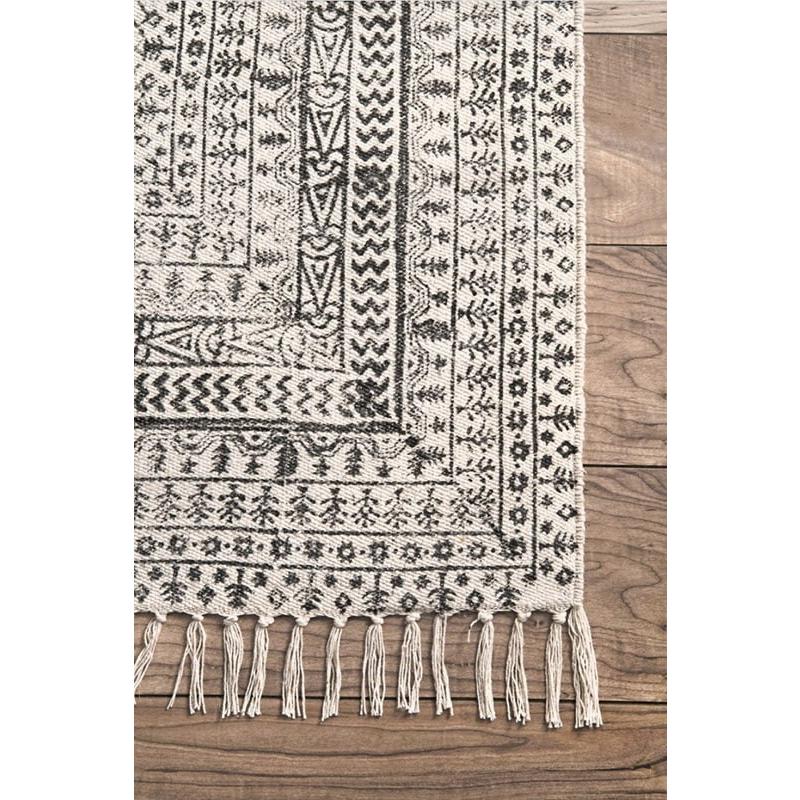 平織りコットンラグ モロッカン トライバル柄 おしゃれ トレリス柄 アイボリー Flatweave Cotton Sparkling Moroccan  Tribal Trellis Rug 150×240cm