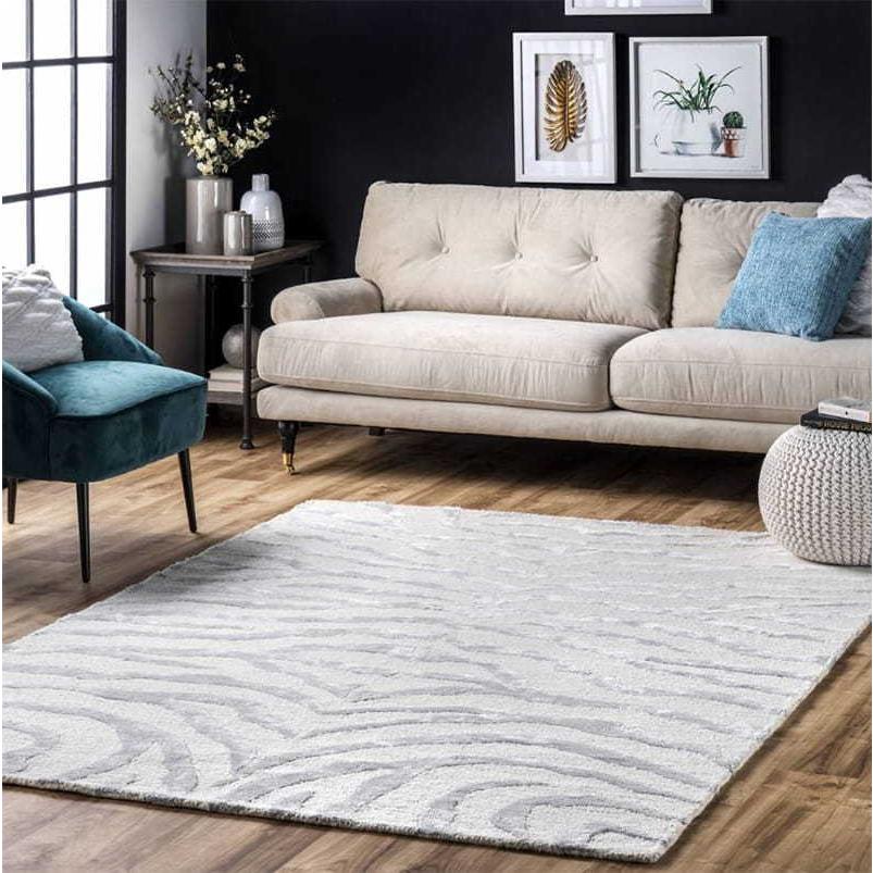 シック モダン エレガント ゼブラ柄 おしゃれ デザインラグ グレー Gray Contemporary Zebra Print with Faux  Silk Highlights Area Rug 90×150cm