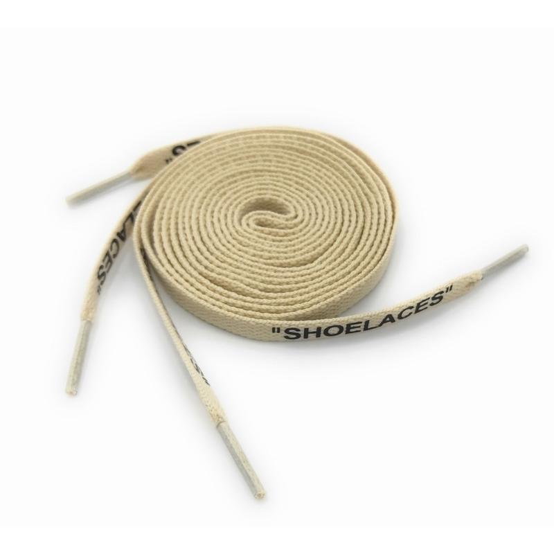 0215 靴紐 平紐ベージュ黒字 120cm 2本セット | 