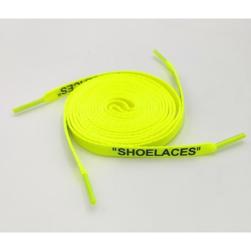 0220 靴紐 平紐蛍光グリーン黒字 120cm 2本セット | 