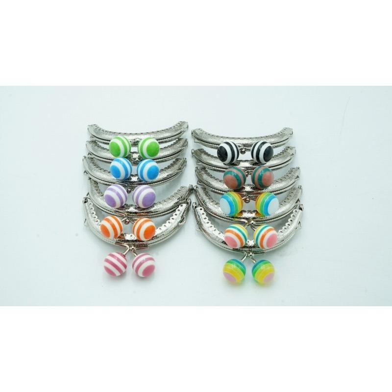 0352 がま口 口金 ハンドメイド 手芸 金属 パーツ 大玉 ガラス ストライプ 幅約8.5cm 10個セット 資材 手作り 材料 素材 作製 財布 裁縫 縫い付けタイプ | 