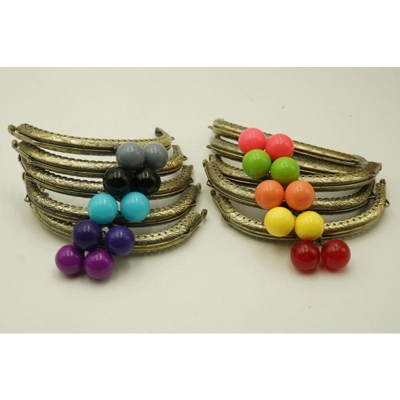 0398 がま口 口金 ハンドメイド 手芸 金属 パーツ アンティーク調 幅約12.5cm 10個セット 資材 手作り 材料 素材 作製 丸形 裁縫 ガラス 縫い付けタイプ | 