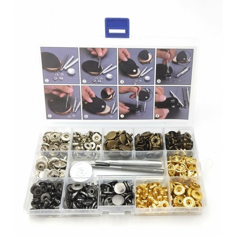 0448 レザークラフト スナップ 4色 100組 ボタンバネホック 打ち具 12.5mm 革細工 DIY 手作り スナップボタン 打ち具付き | 