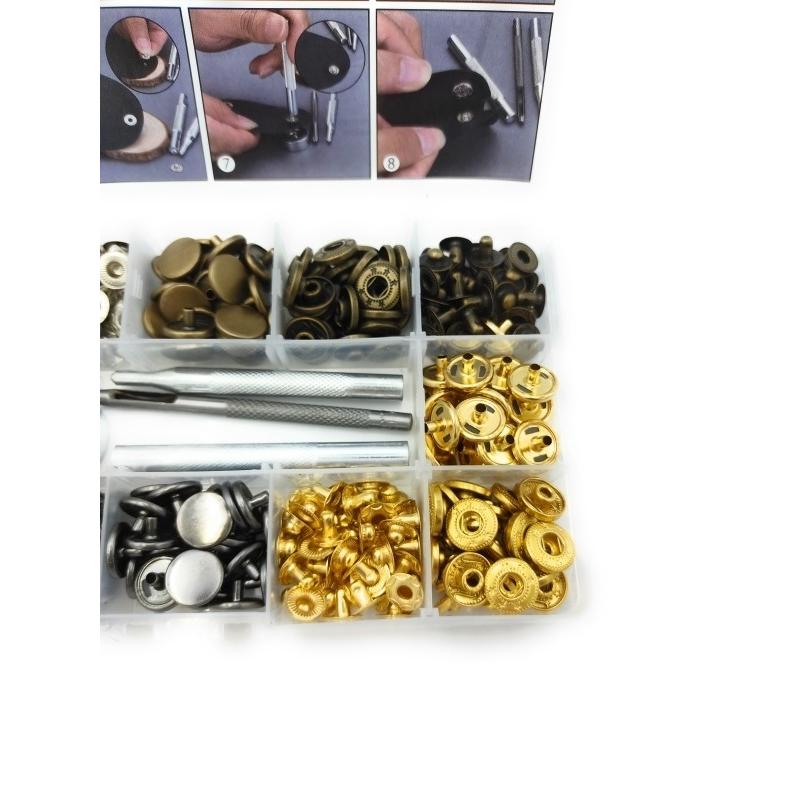 0448 レザークラフト スナップ 4色 100組 ボタンバネホック 打ち具 12.5mm 革細工 DIY 手作り スナップボタン 打ち具付き |  | 02