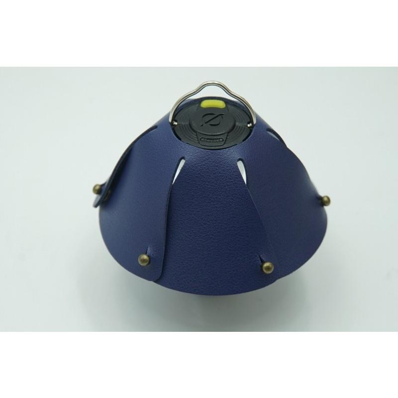 0486 ランタンシェード レザー ブルー 玉ボタン ゴールゼロなどに  LED ライト ランタン キャンプ アウトドア |  | 02