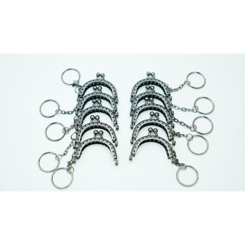 0492 ミニ がま口 口金 ハンドメイド 手芸 金属 パーツ ガンメタ ブラック 幅約5cm 10個セット 資材 手作り 材料 素材 作製 丸形 裁縫 ゲンコ 縫い付けタイプ | 