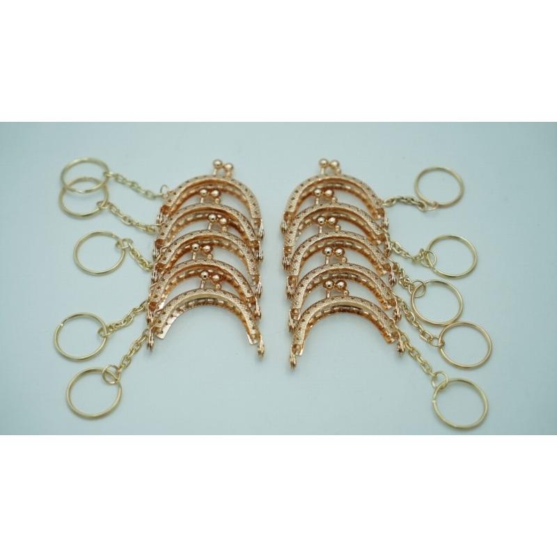 0493 ミニ がま口 口金 ハンドメイド 手芸 金属 パーツ ピンクゴールド 幅約5cm 10個セット 資材 手作り 材料 素材 作製 丸形 裁縫 ゲンコ 縫い付けタイプ | 