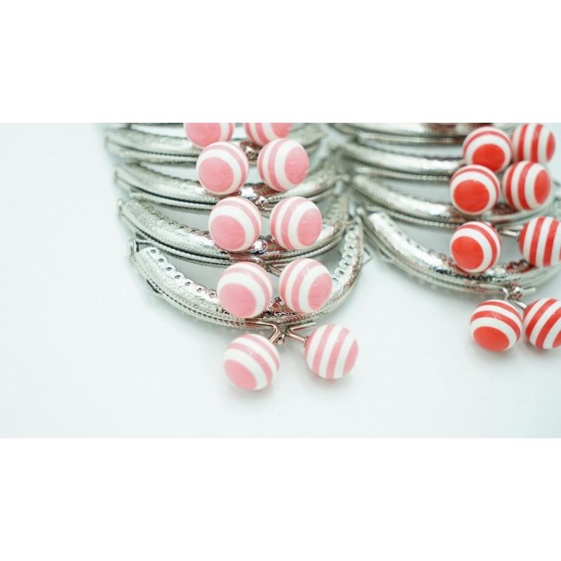 0509 がま口 口金 ハンドメイド 手芸 金属 パーツ 大玉 ガラス ストライプ レッド ピンク 幅約8.5cm 10個セット 資材 手作り 材料 作製 丸形 裁縫 ガラス |  | 01