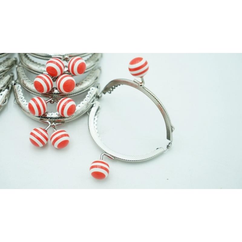 0509 がま口 口金 ハンドメイド 手芸 金属 パーツ 大玉 ガラス ストライプ レッド ピンク 幅約8.5cm 10個セット 資材 手作り 材料 作製 丸形 裁縫 ガラス |  | 04