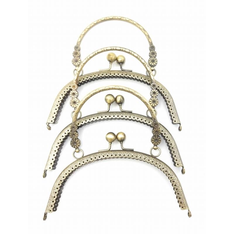 0096 がま口 口金 ハンドメイド 手芸 金属 パーツ ブロンズA 幅約16.5cm 3個セット 資材 手作り 材料 素材 作製 財布 印鑑ケース 小銭入れ 裁縫 縫い付けタイプ | 