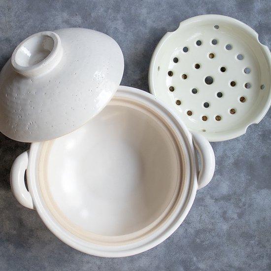 長谷園 公式 ヘルシー蒸し鍋 白 中 1800ml 土鍋 蒸し器 日本製 長谷園 公式 ヘルシー蒸し鍋 白 中 1800ml 土鍋 蒸し器 日本製