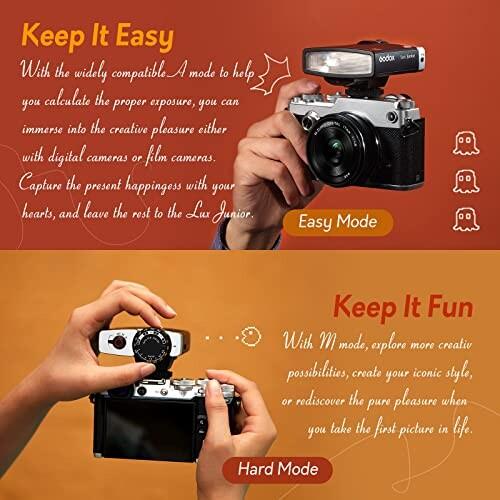 GODOX Lux Junior 復古 カメラ フラッシュ、GN12 オート  マニュアル モード オンカメラ レトロ フラッ