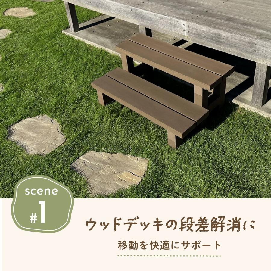 デコピン　【段差解消】木製 2段階段ステップ 幅1200×奥行 igarden（アイガーデン） 2段ステップ ダークブラウン 人工木製 段差
