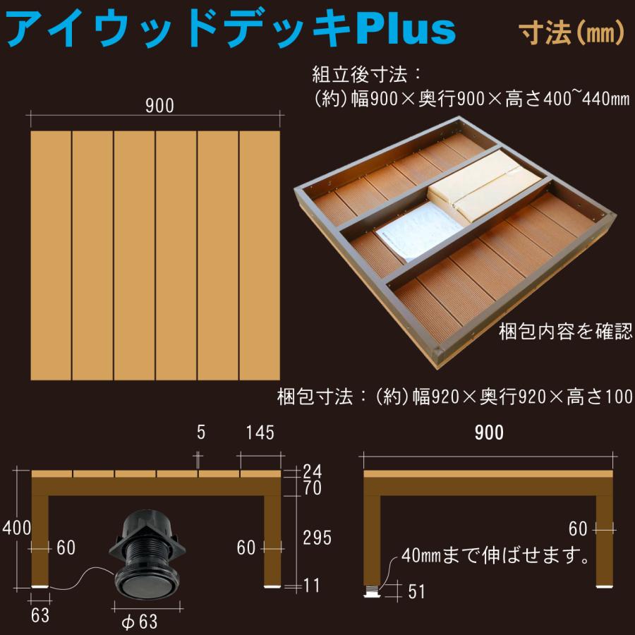 5/8〜発送 ウッドデッキPLUS 1.0坪 5点セット ブラック デッキ本体4点 ステップ1点 人工木床板 アルミ合金ボディ高さ4cm調節可能 色あせない 腐らない_7