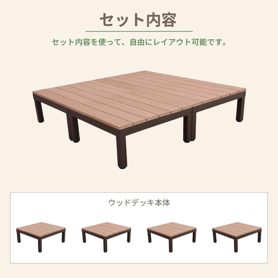 ウッドデッキPLUS 1.0坪 デッキ本体4点セット ナチュラル 人工木床板 アルミ合金ボディ高さ4cm調節可能 色あせない 腐らない シロアリ防止 リアルな木質感の画像
