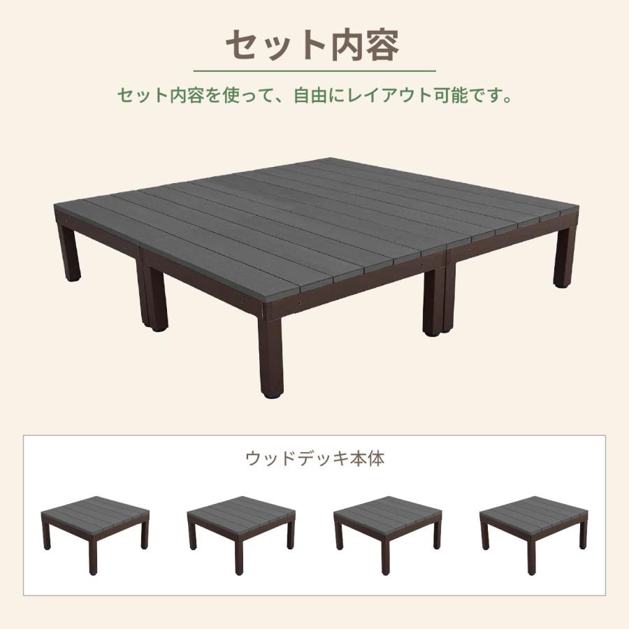 ウッドデッキPLUS 1.0坪 デッキ本体4点セット ブラック 人工木床板 アルミ合金ボディ高さ4cm調節可能 色あせない 腐らない シロアリ防止 リアルな木質感の画像