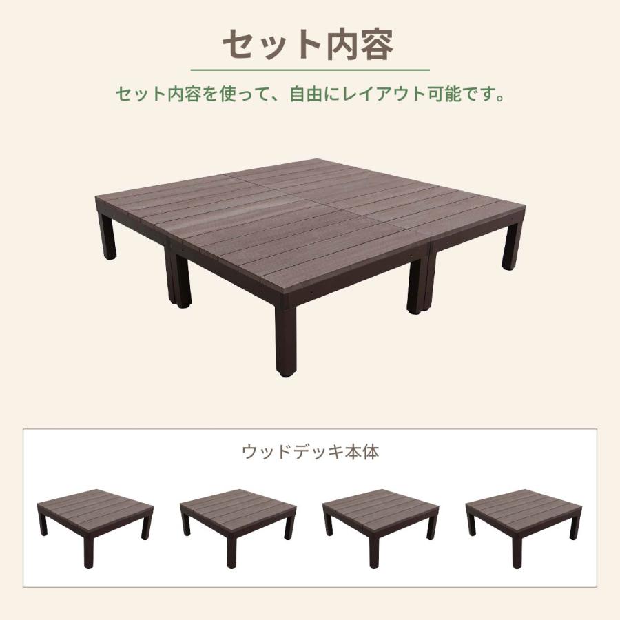 ウッドデッキPLUS 1.0坪 デッキ本体4点セット ダークブラウン 人工木床板 アルミ合金ボディ高さ4cm調節可能 色あせない 腐らない シロアリ防止の画像