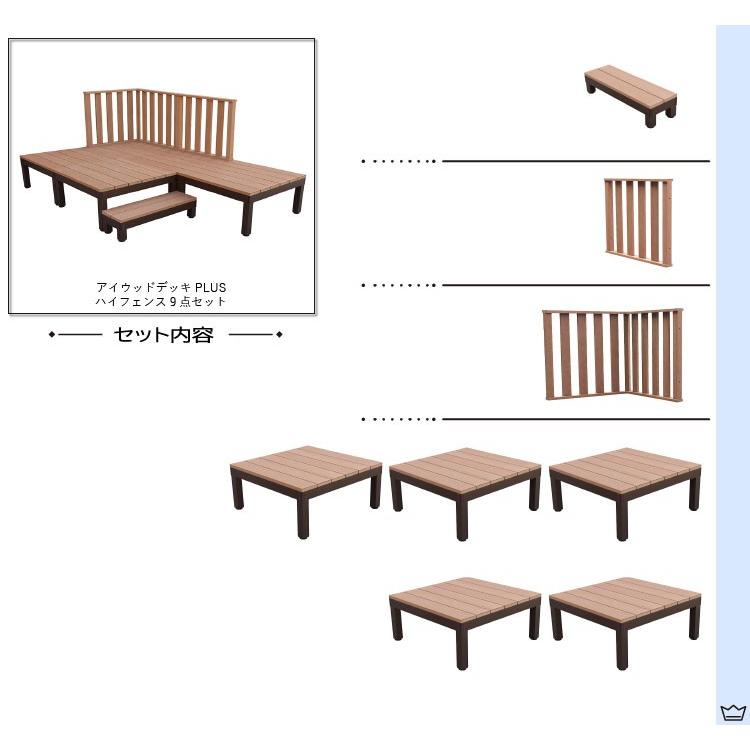 ウッドデッキPLUS　人工木＋アルミ製　1.25坪　[9点セット]　ナチュラル◯　P-5d3h1sPn　ハイタイプ　P90N　3HN ウッドデッキ diy 人工木 置くだけ デッキ、ウッドデッキ