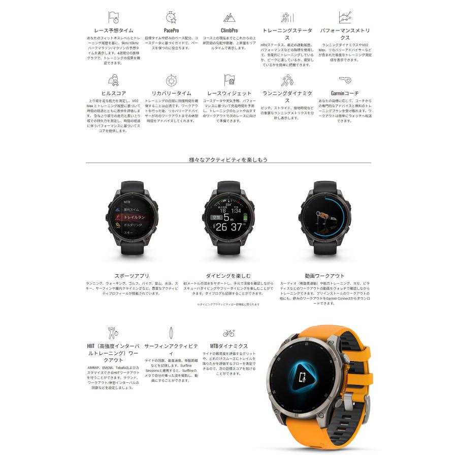 ガーミン GARMIN fenix 8 AMOLED 47mm スマートウォッチ 腕時計 GPS 音声操作 Suica対応 音楽保存 LEDフラッシュライト ランニング 心電図の画像