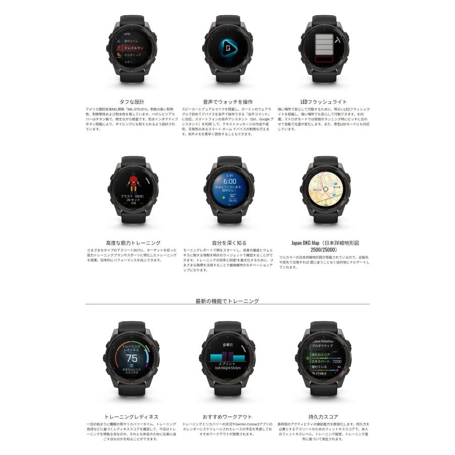 ガーミン GARMIN fenix 8 AMOLED 51mm スマートウォッチ 腕時計 GPS 音声操作 Suica対応 LEDフラッシュライト 音楽保存 ランニング 心電図の画像