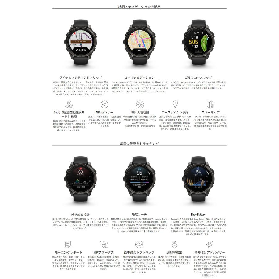 GPSスマートウォッチ ガーミン フェニックス 8 GARMIN fenix 8 Dual Power 47mm 腕時計 ソーラー充電 Suica対応 音声でウォッチを操作 心電図の画像