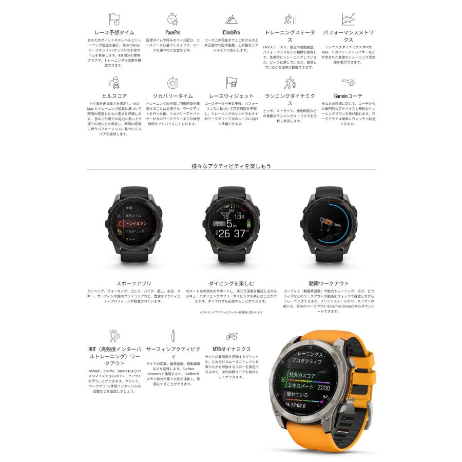 GPSスマートウォッチ ガーミン フェニックス 8 GARMIN fenix 8 Dual Power 51mm ソーラー Suica対応 音声操作 LEDフラッシュライト 心電図の画像