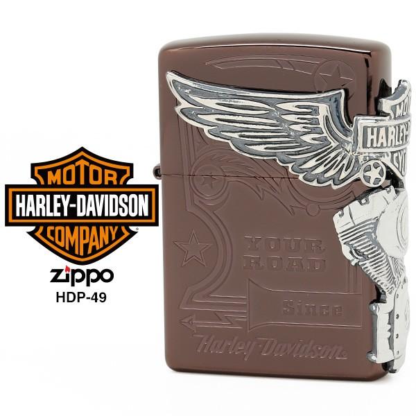 Zippo ハーレー ダビッドソン ジッポー ZIPPO Harley-Davidson HDP-49 イオンブラウン 両面エッチング シルバーイブシメタル ライター お取り寄せ