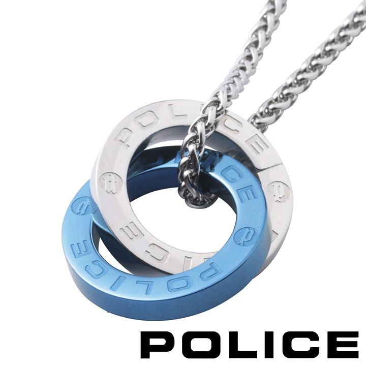 \新作モデル／ ポリス ネックレス ペンダント メンズ サークル ダブルリング シルバー ブルー POLICE OTEMANU
