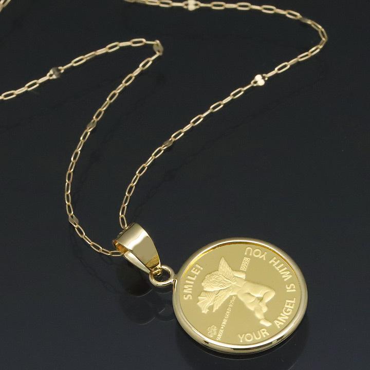 コイン ネックレス ペンダント エンジェル 24金 K24 純金 1/25oz コイン ネックレス ペンダント エンジェル 24金 K24 純金 1/25oz