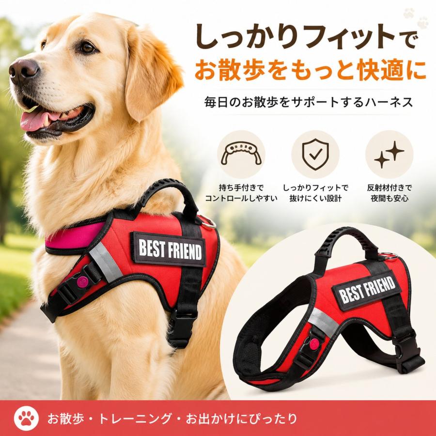 犬用ハーネス、中大型犬 ハーネス、犬用チェストストラップ、IDタグカスタム、引っ張り防止胴輪 首締め防止効果き、ペット用首輪 、サイズ調整 犬 ハーネス 人気 |  | 11