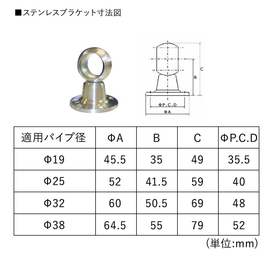丸パイプ 固定金具 SUS304 ステンレス ブラケット 通/38mm JQ｜igogochi｜02