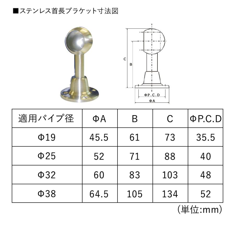 丸パイプ 固定金具 SUS304 ステンレス 首長ブラケット 止/32mm JQ