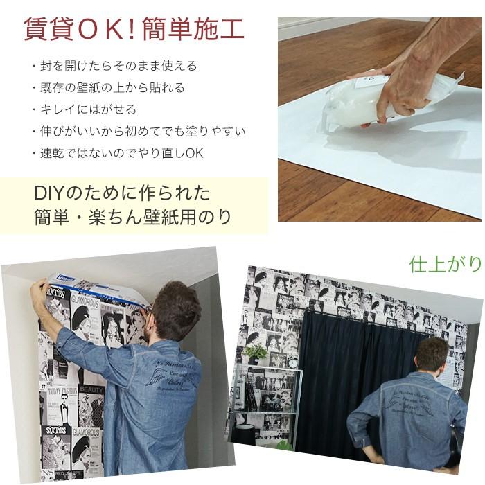 糊 壁紙用生のり 貼ってはがせてまた貼れる DIY楽のり2kgと初心者用道具セット｜igogochi｜04