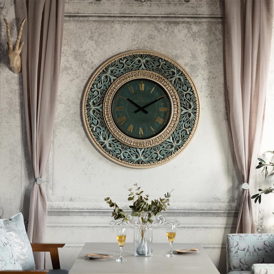 掛け時計 壁掛け時計 大きい 大型 特大 おしゃれ オシャレ ヨーロッパ ゴージャス 高級感 木製 アンティーク調 ターコイズフェイスレリーフ大時計