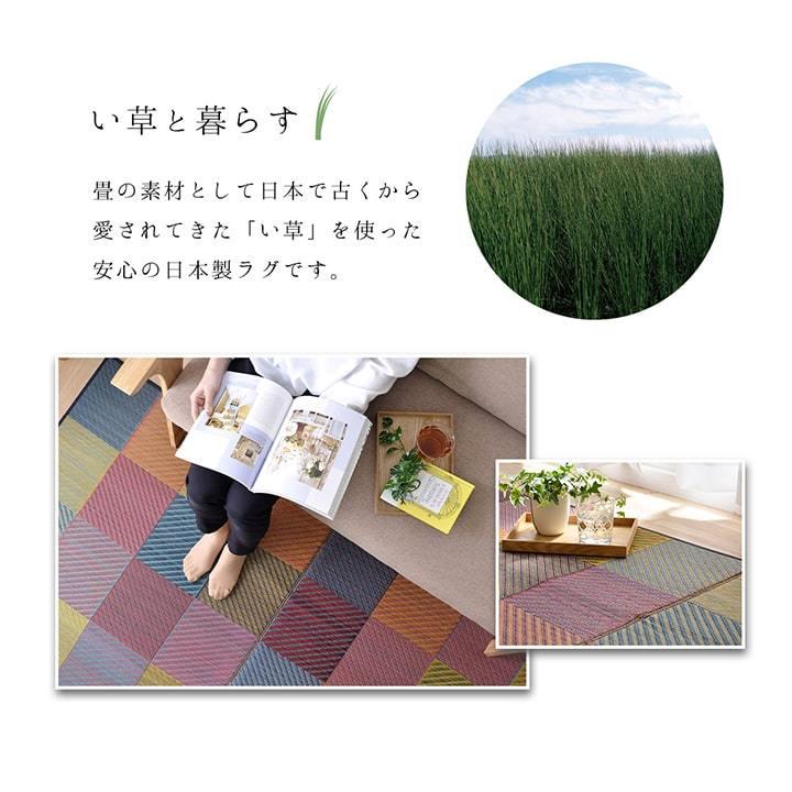 イケヒコ い草ラグ い草カーペット DXカラフルブロック 140×200cm