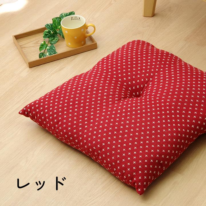 イケヒコ 座布団 クッション 銘仙判 刺し子 約55×59cm 1枚単品 和風