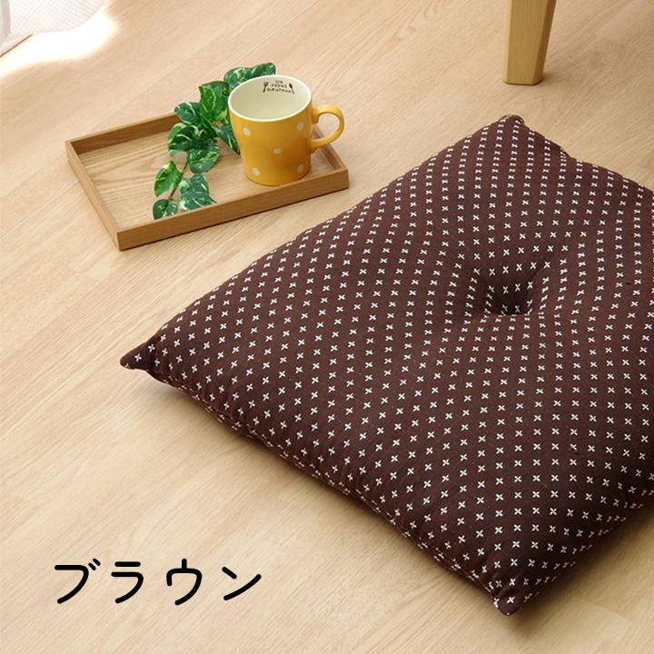 イケヒコ 座布団 クッション 銘仙判 刺し子 約55×59cm 1枚単品 和風
