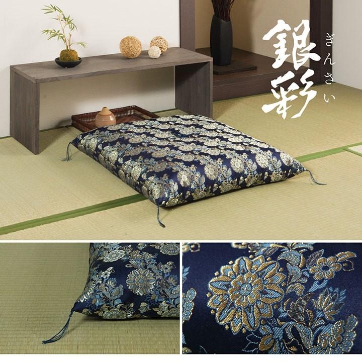 イケヒコ 座布団 仏前座布団 御前座布団 金襴織 日本製 銀彩 約67×70cm