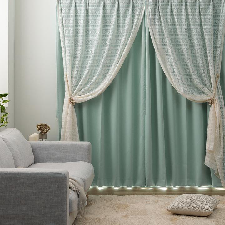 カーテン 2重カーテン 北欧 シンプルレイヤードカーテン 幅150 × 丈60