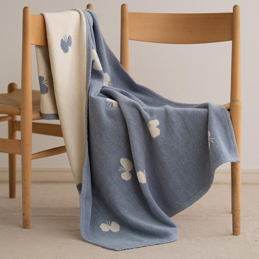 KLIPPAN（クリッパン）シュニールコットンブランケット ハーフ90×140cm / choucho ブルー ミナ ペルホネン 正規取扱店