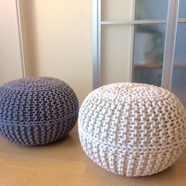 jasleenOverseas ニットプフL ニュートラルグレー クッション プフ