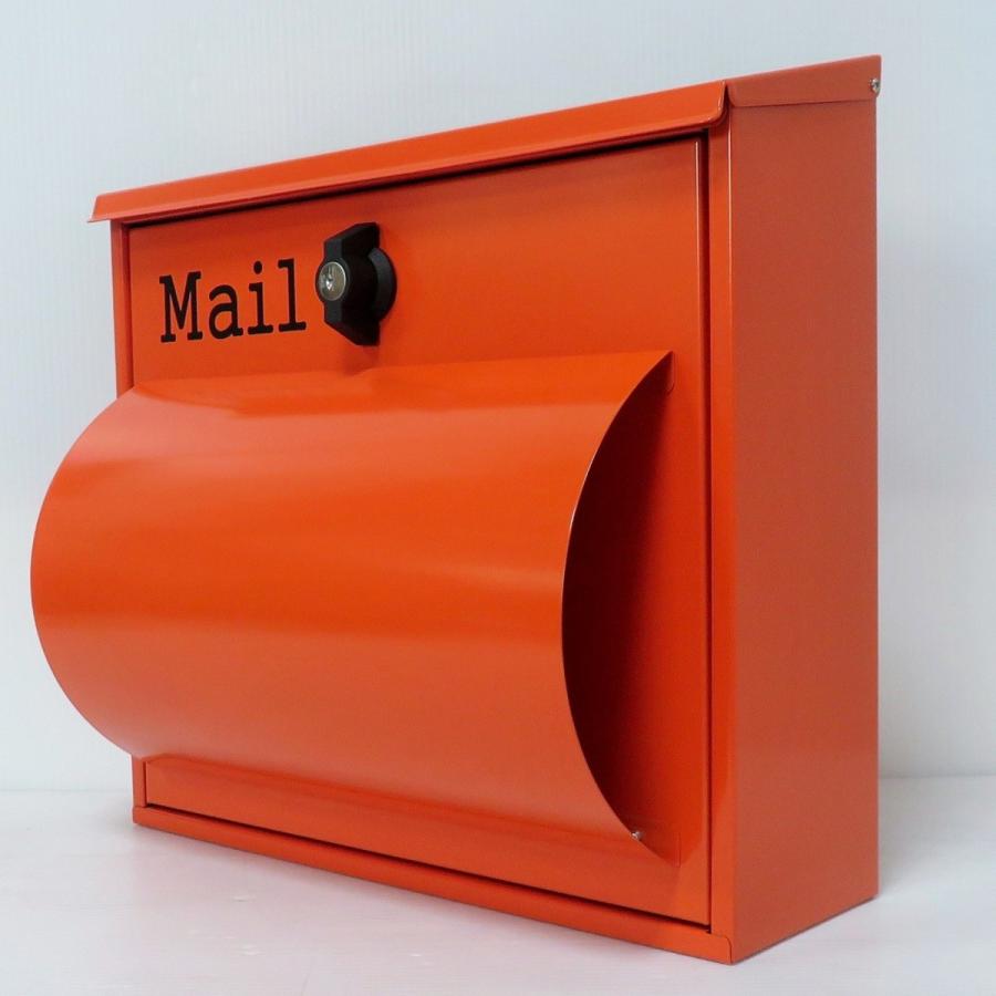 セール6月30日まで 郵便ポスト郵便受けおしゃれかわいい人気北欧大型メールボックス 壁掛けプレミアムステンレスオレンジ色ポストpm092