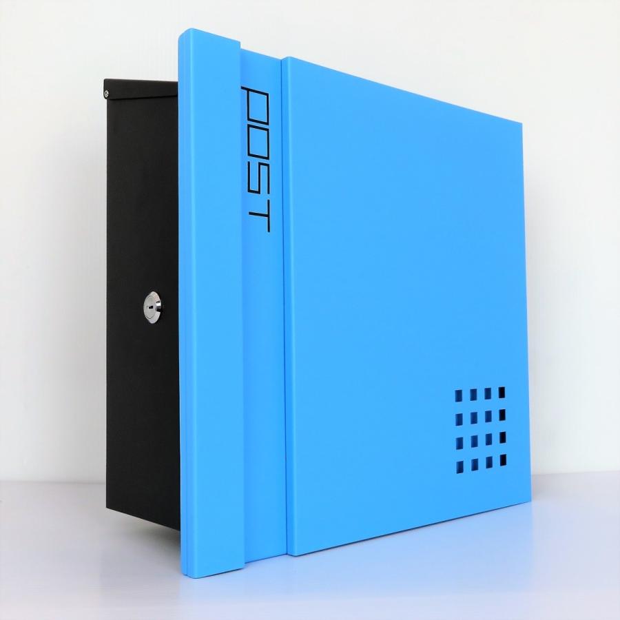 【特別セール】6月30日まで 郵便ポスト郵便受けおしゃれ北欧大型メールボックス 壁掛け鍵付マグネット付 ブルー　青色ポストpm465