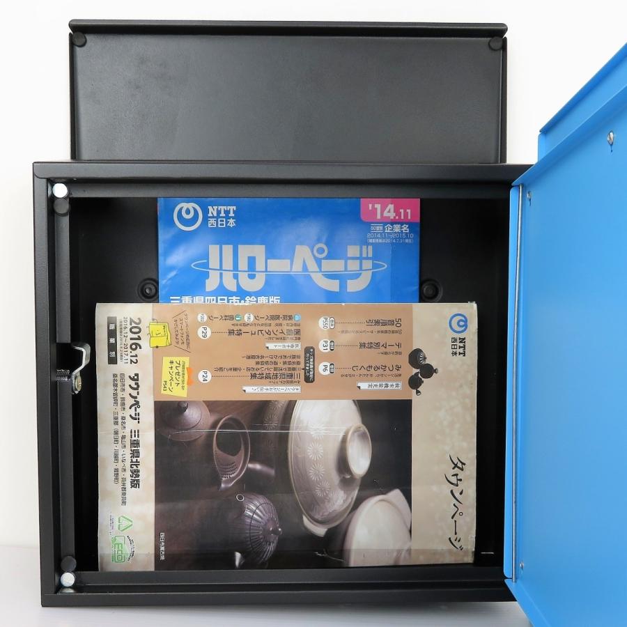 【特別セール】6月30日まで 郵便ポスト郵便受けおしゃれ北欧大型メールボックス 壁掛け鍵付マグネット付 ブルー　青色ポストpm465