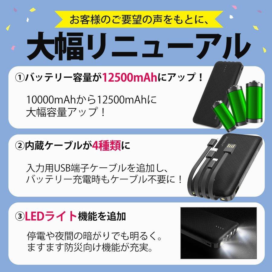 モバイルバッテリー iPhone 大容量 軽量 12500mAh 小型 急速充電 PSE 