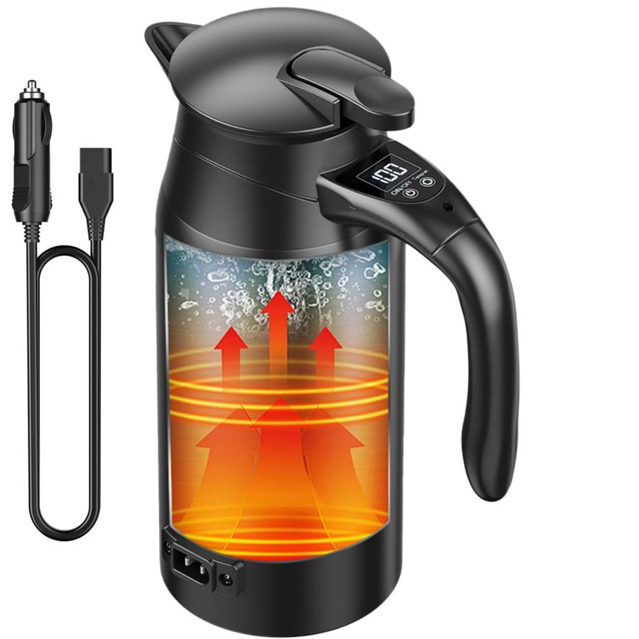 車載電気ケトル 車用電気ポット DC12V/24V対応 大容量800ml 55℃〜100