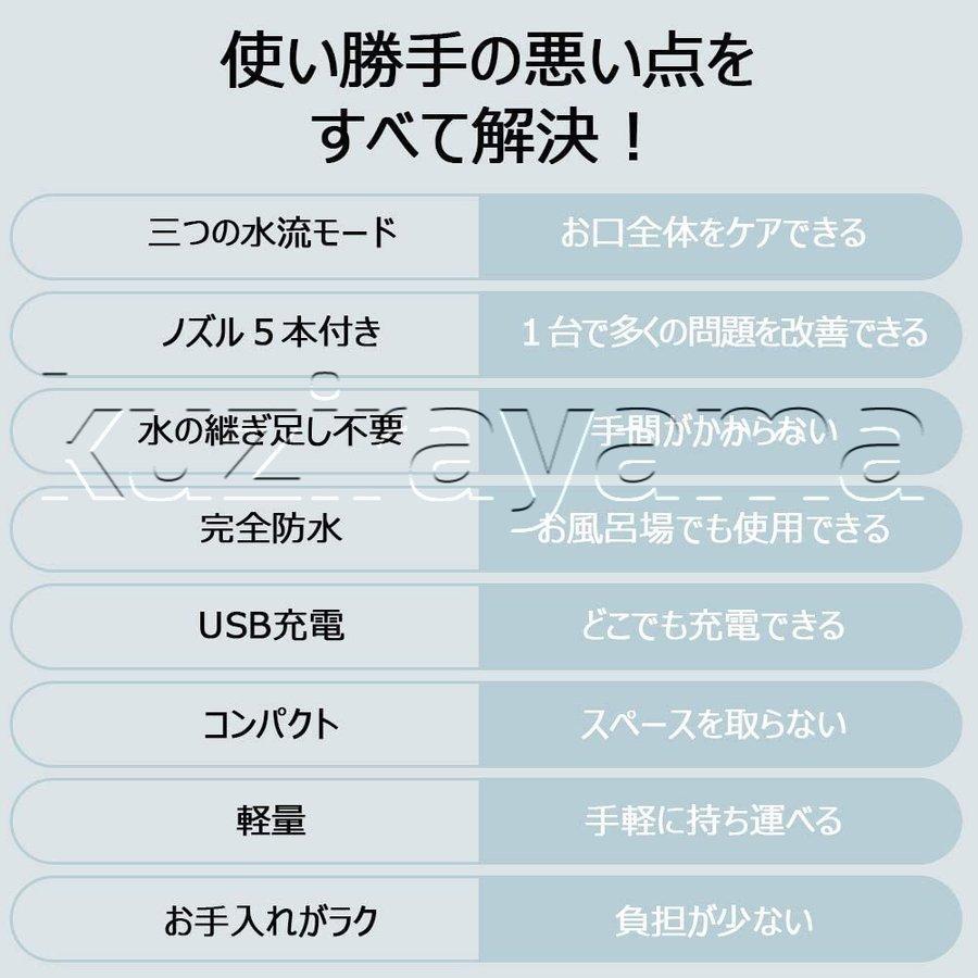 ジェットウォッシャー 口腔洗浄器 口腔洗浄機 350ML口内洗浄器 超音波 ウォーターピック ウォーターフロス USB充電式 IPX6防水 替えノズル5本 3つモード｜ii-shouten｜08